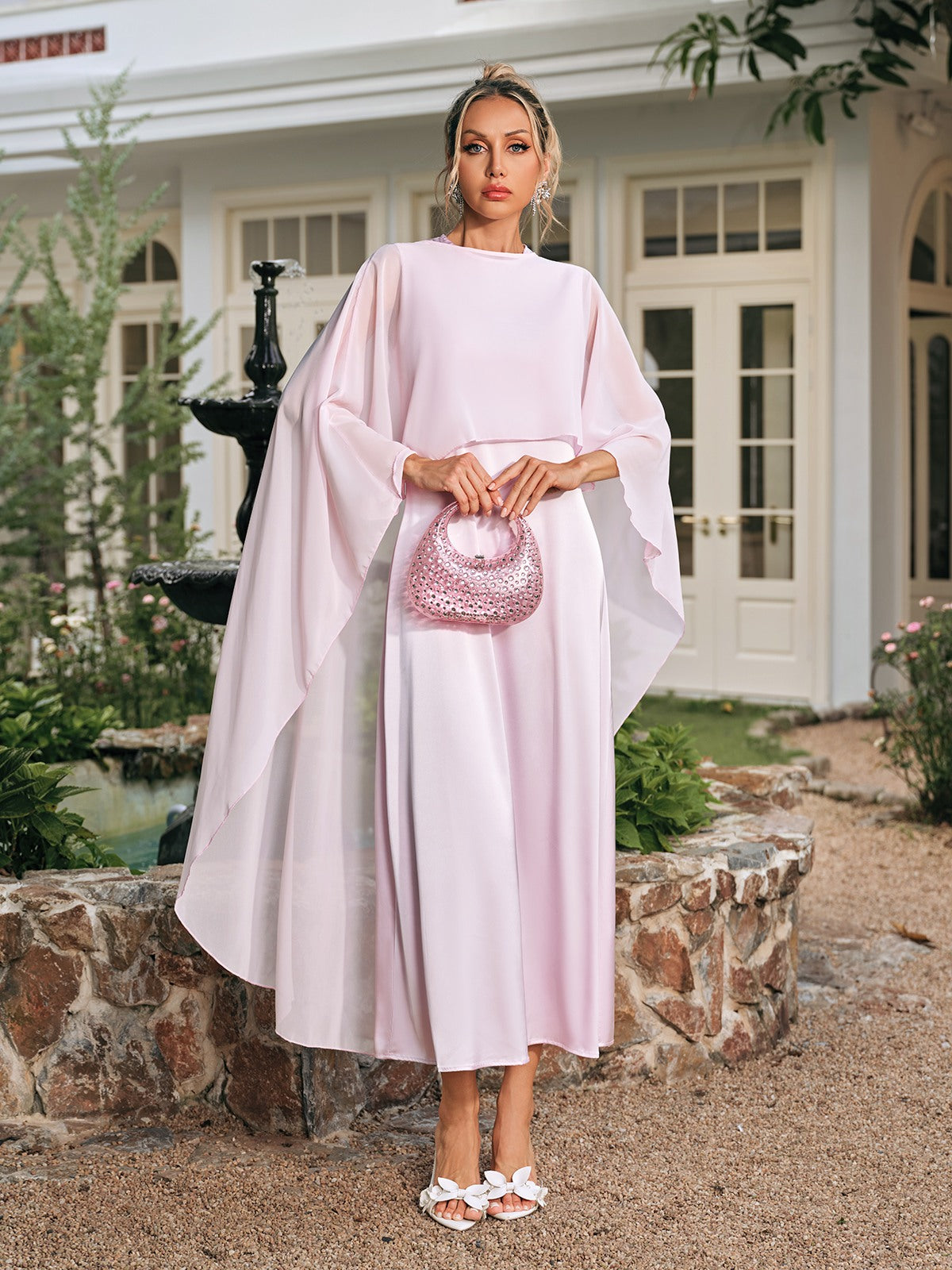 Vexmir Satin Shawl Midi Dress