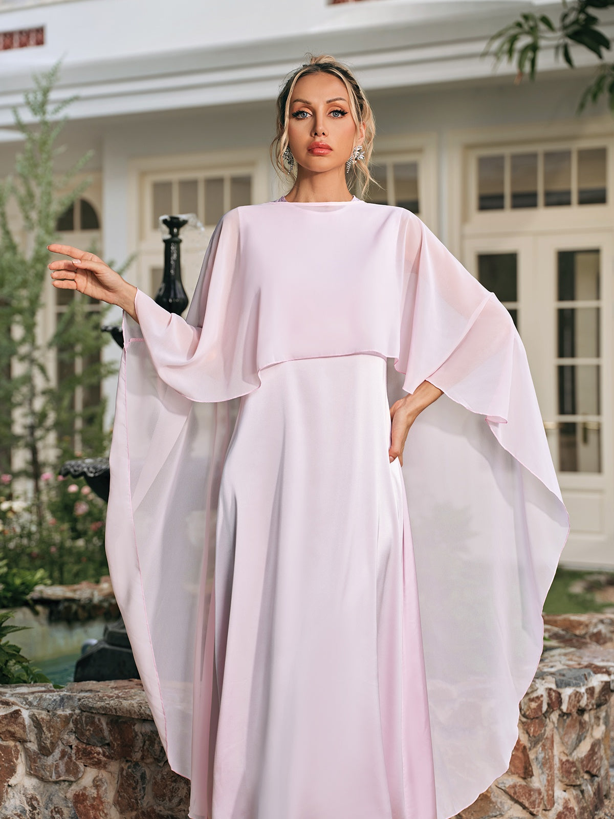 Vexmir Satin Shawl Midi Dress