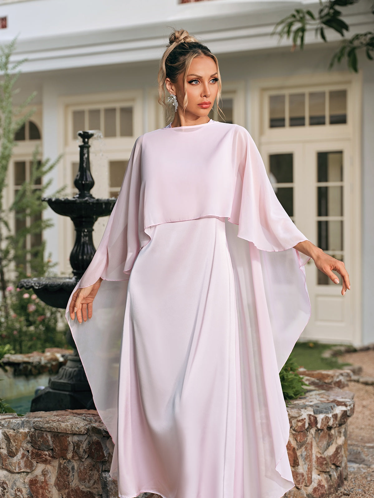 Vexmir Satin Shawl Midi Dress
