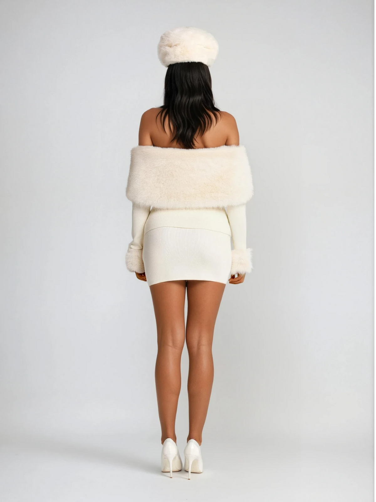 Vyriss Off Shoulder Furry Skirt Set