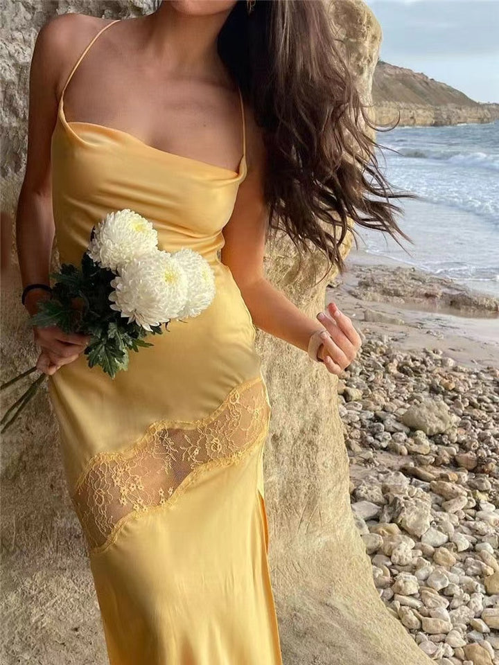 Elegant Halter Backless Satin Dress