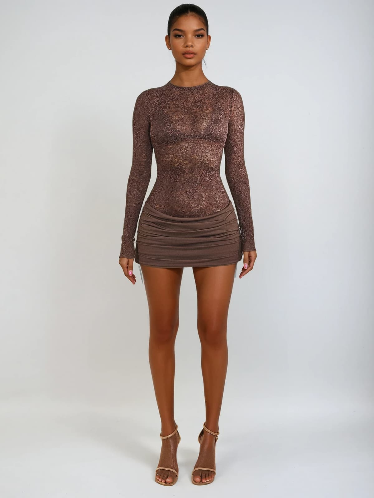 Wynth Lace Floral Ruched Mini Dress