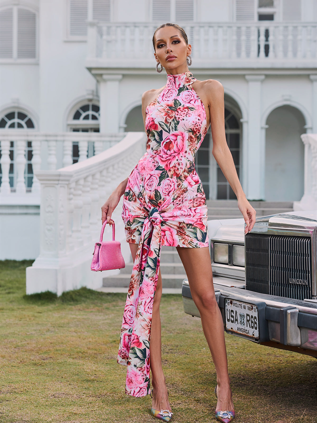 Wyvanna Halterneck Floral Twisted Mini Dress