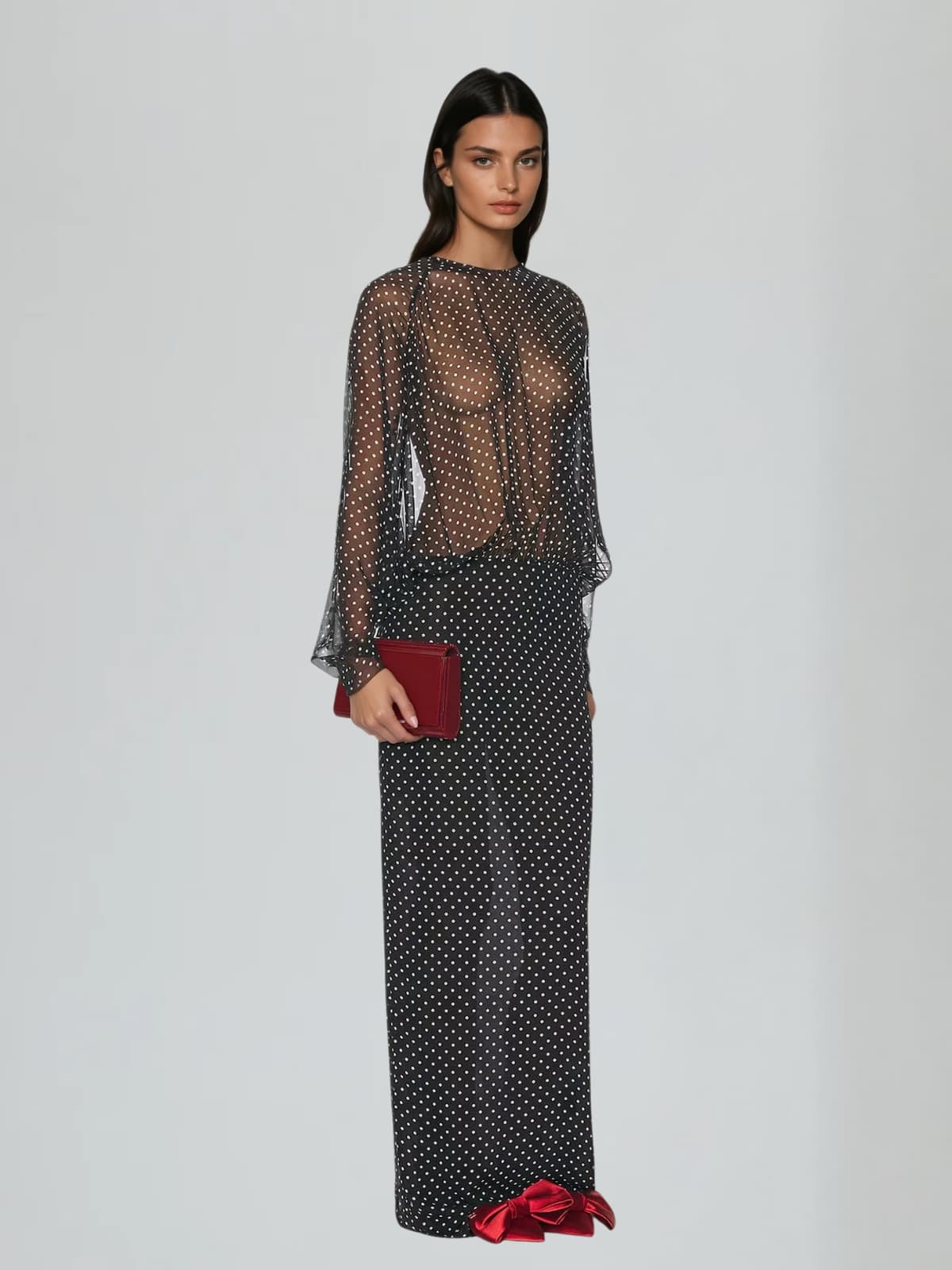 Wyvra Long Sleeve Dot Maxi Dress