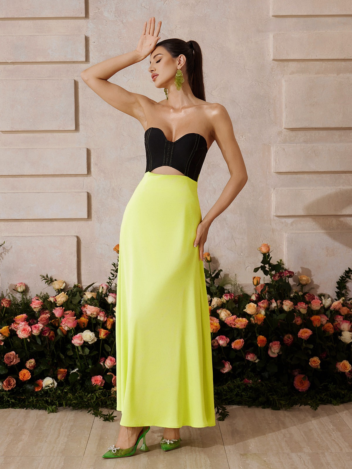 Xaldrex Strapless Cutout Maxi Dress