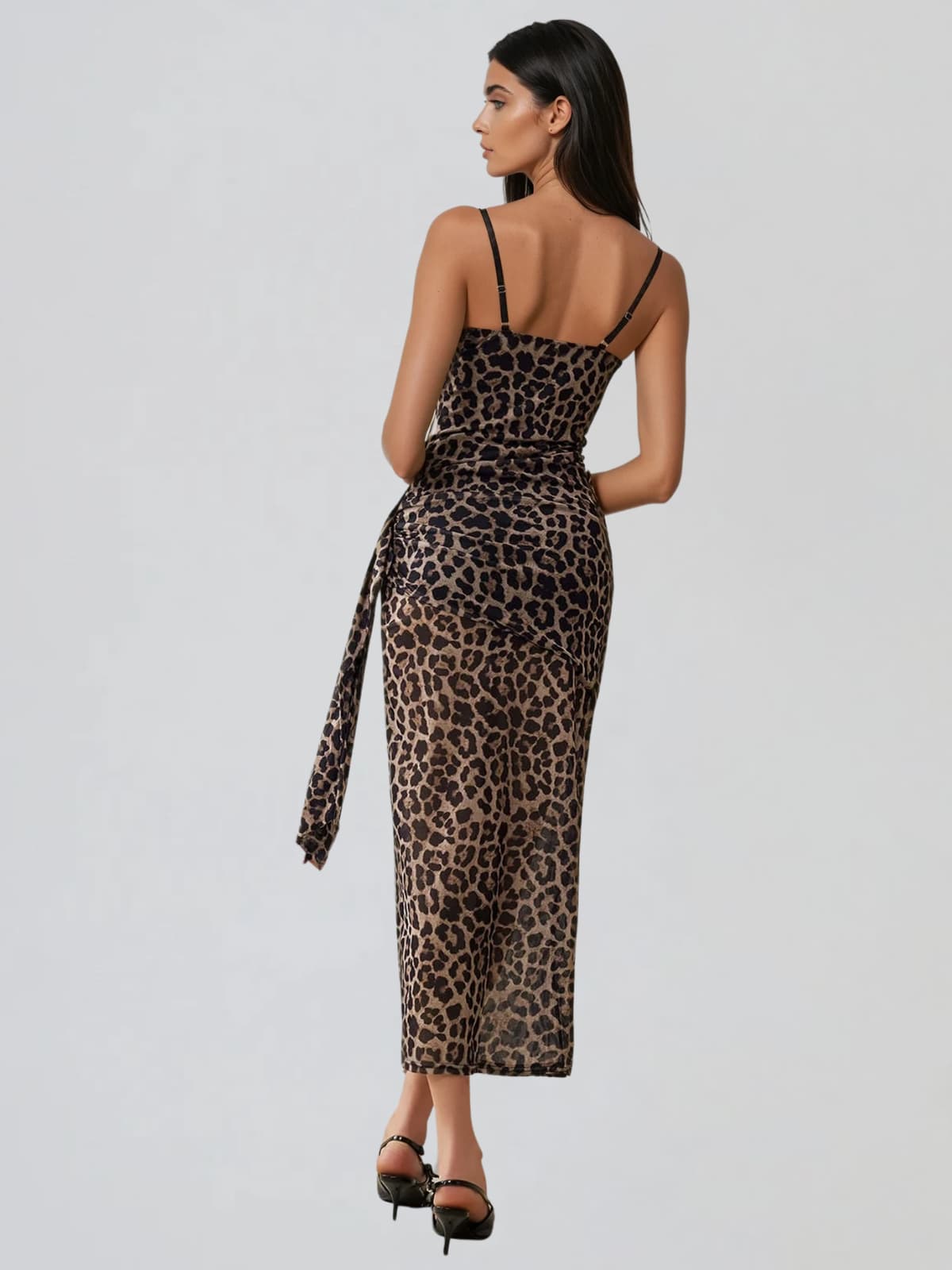 Xanriel Spaghetti Leopard Lace Maxi Dress