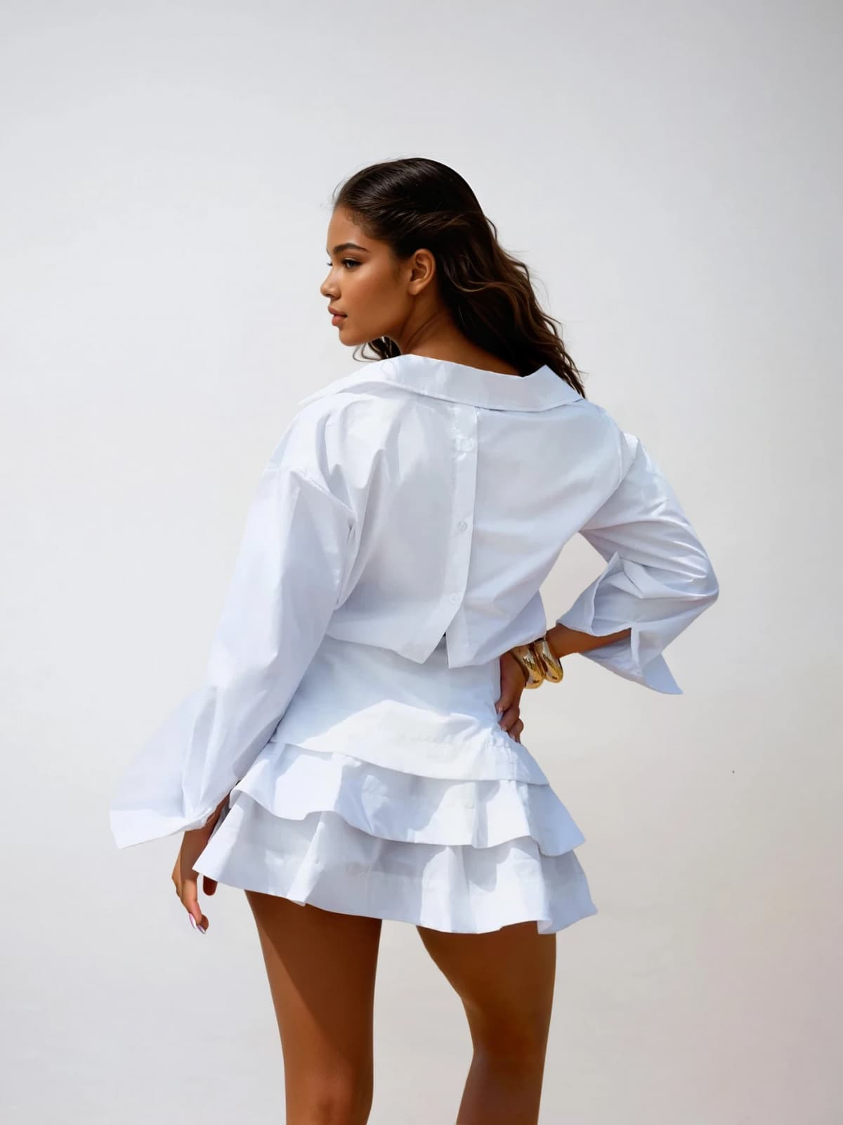 Xerion Folded Collar Tiered Skirt Set