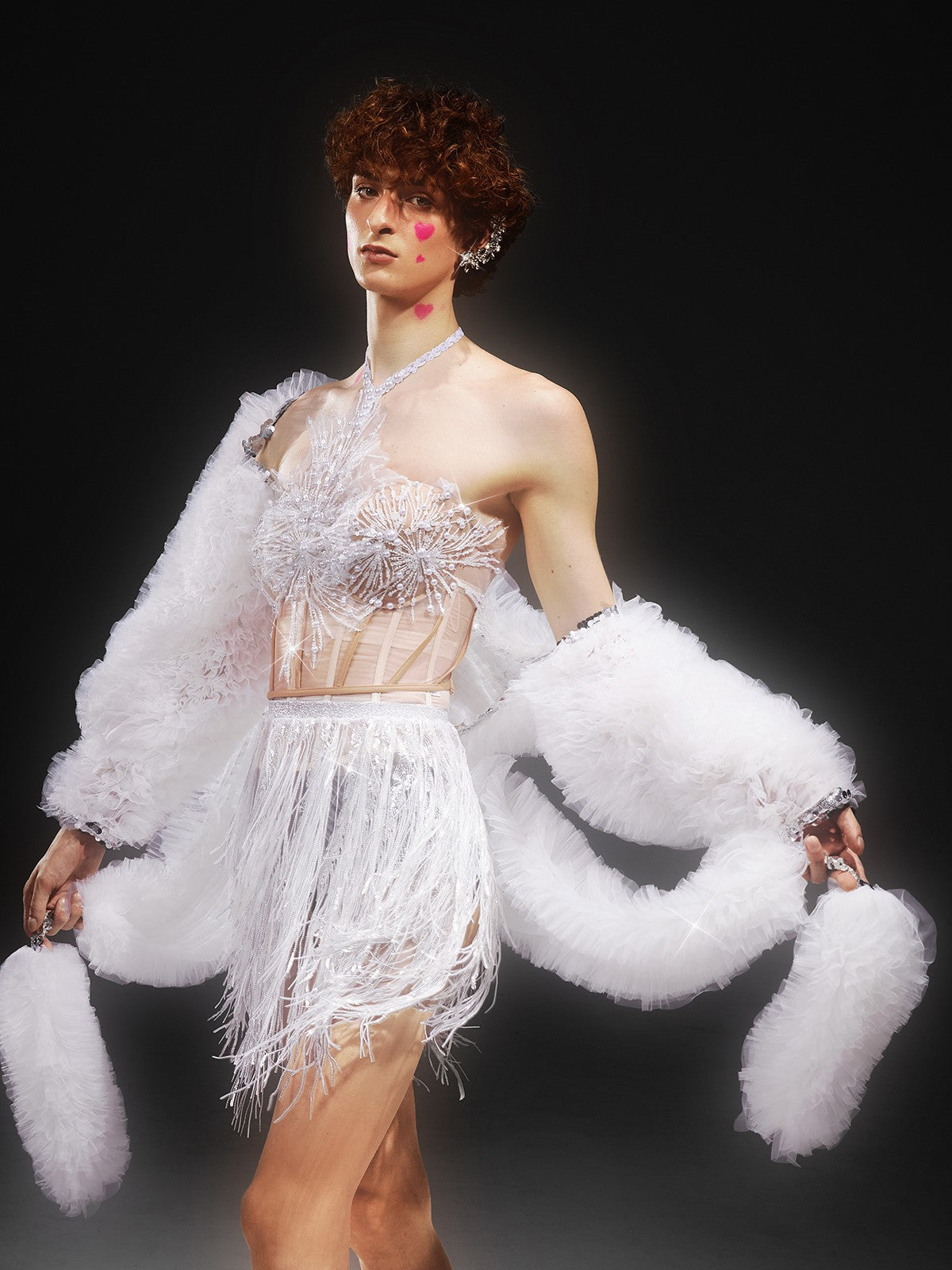 Yahir Halterneck Sequin Fringe Mesh Dress
