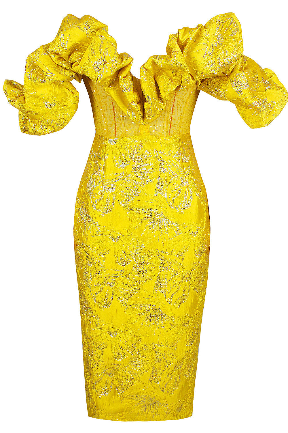 Elegant Jacquard Wrap Midi Celeb Dress