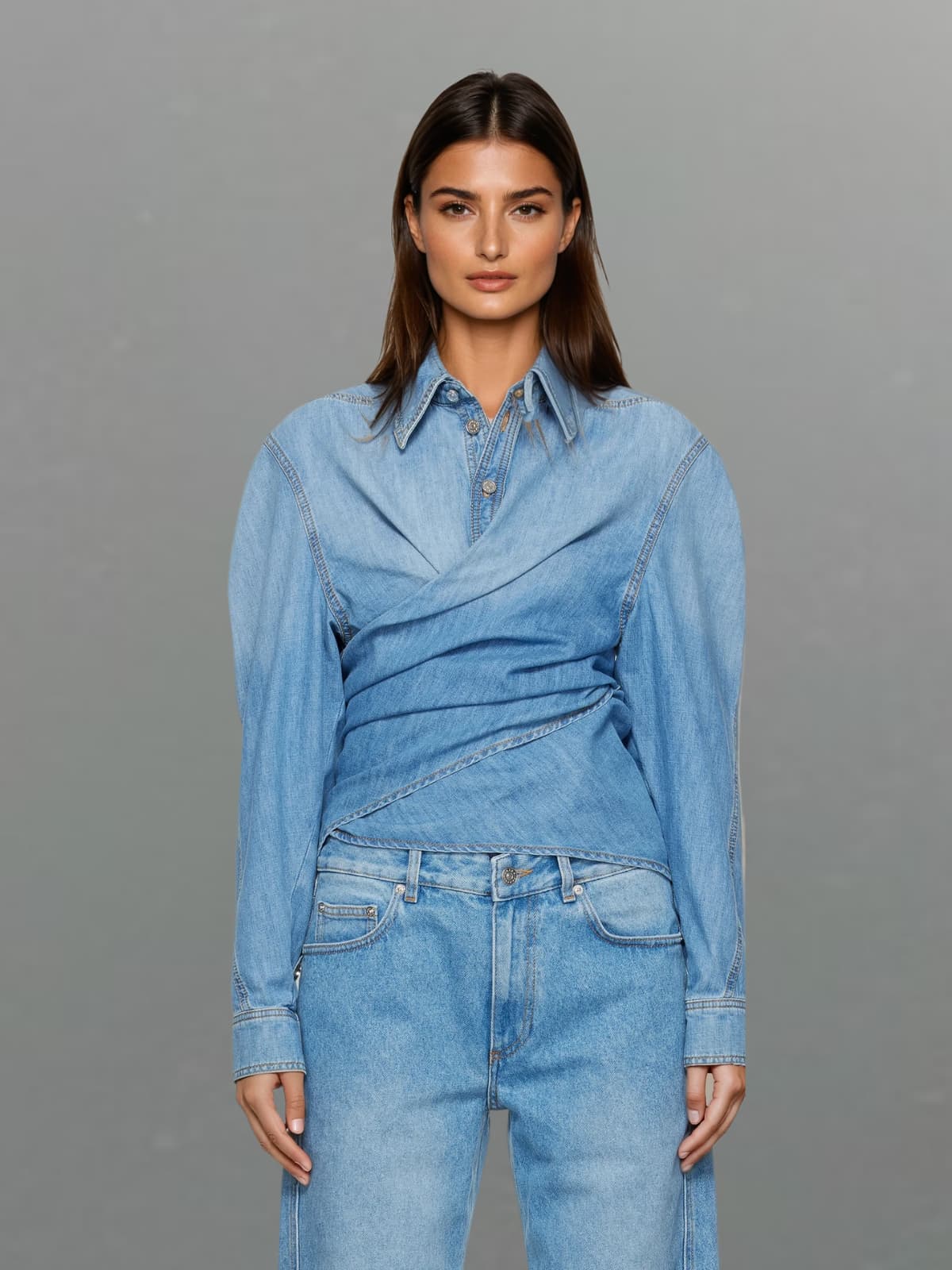 Yenth Folded Collar Denim Shirt
