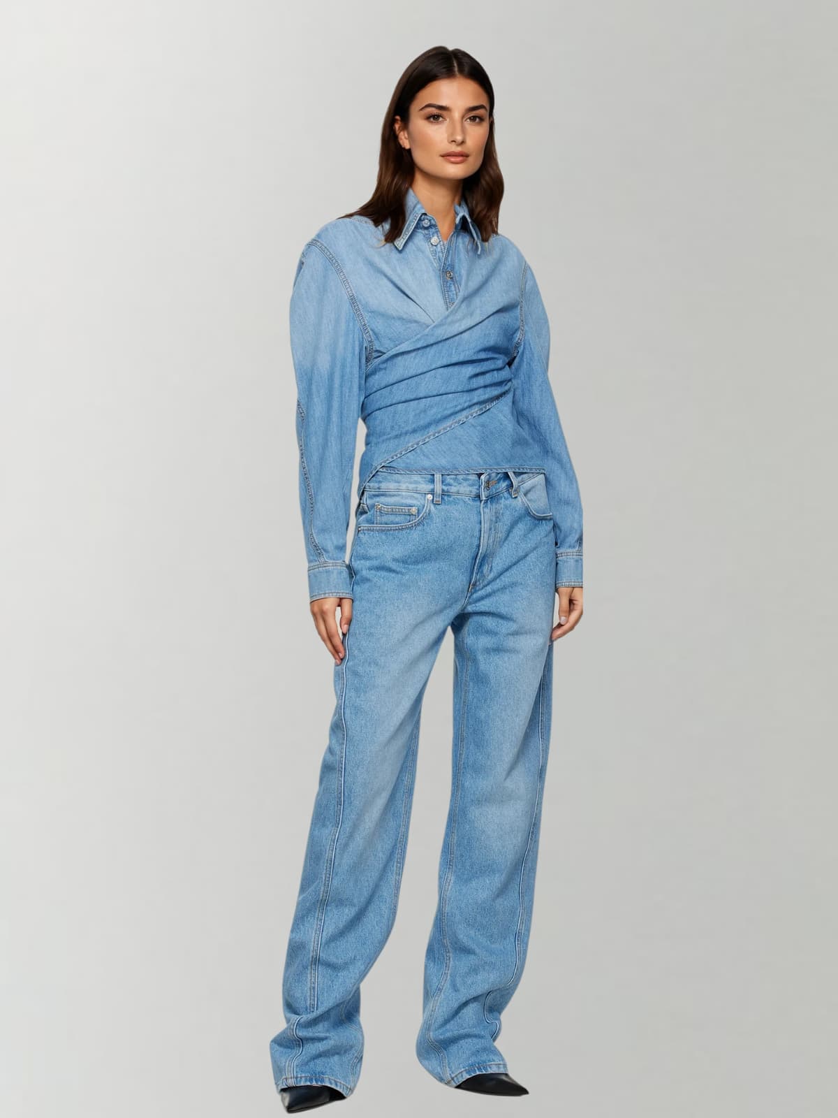 Yenth Folded Collar Denim Shirt