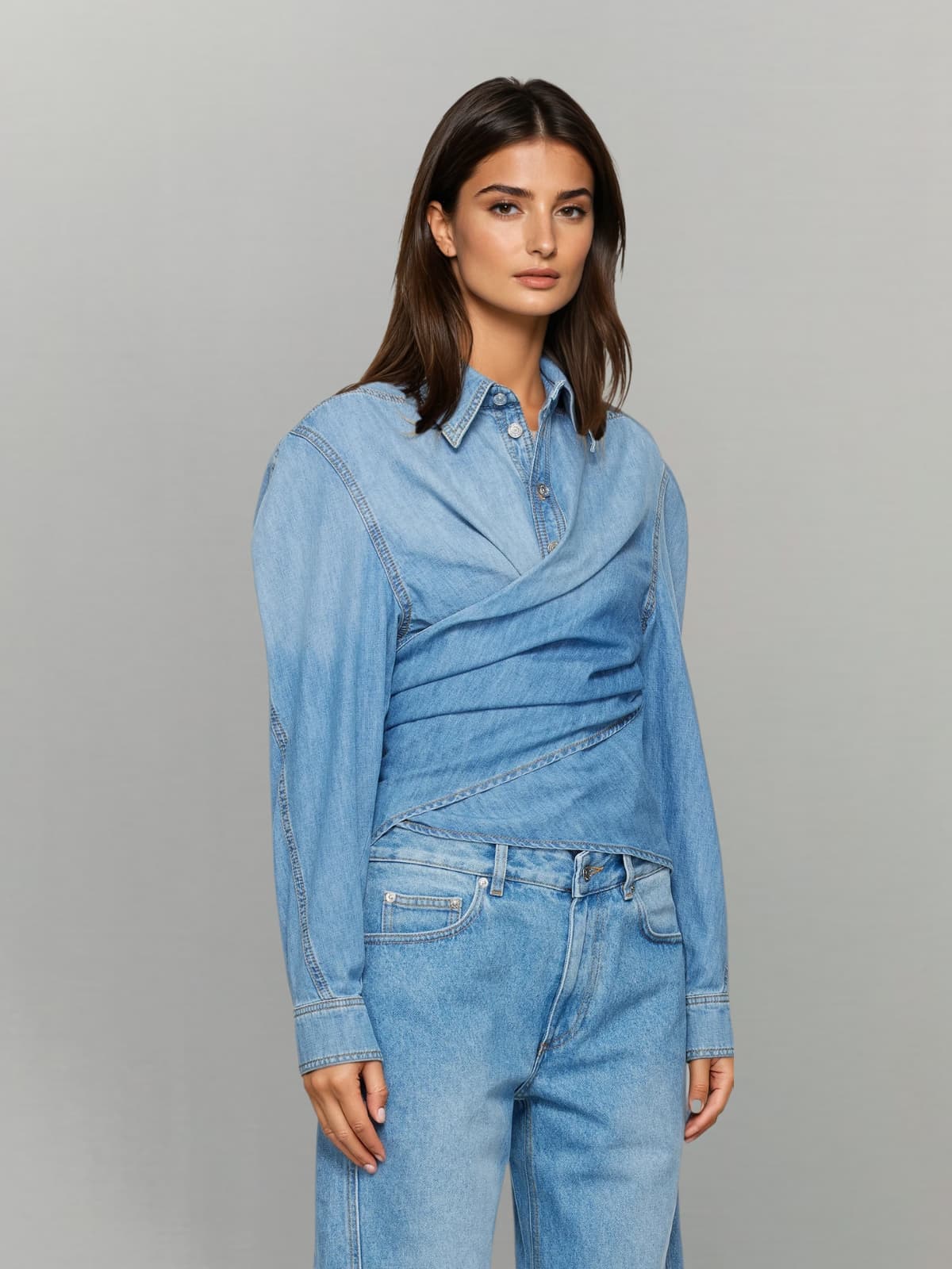 Yenth Folded Collar Denim Shirt
