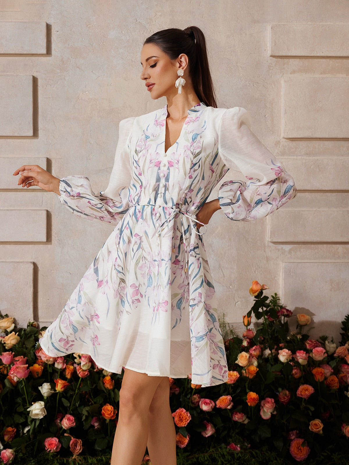 Yexara V Neck Floral Mini Dress