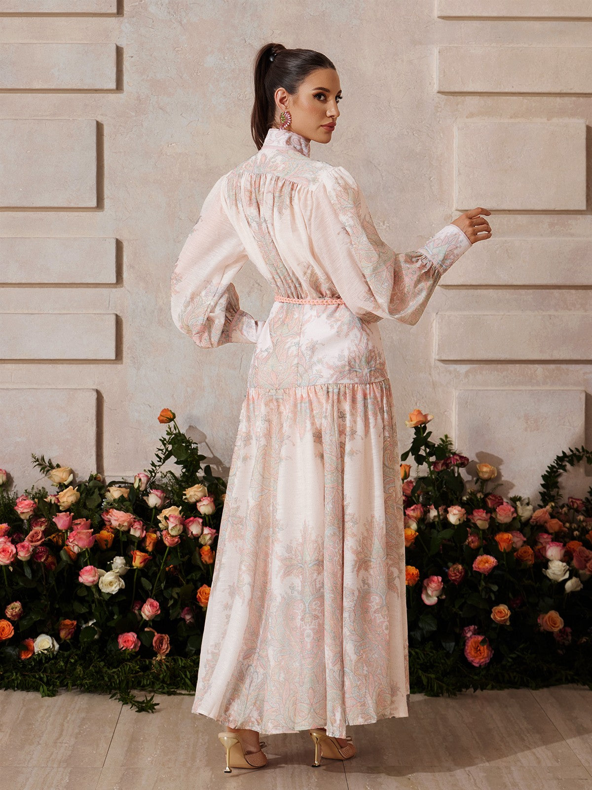 Yexmir High Neck Button Up Floral Maxi Dress