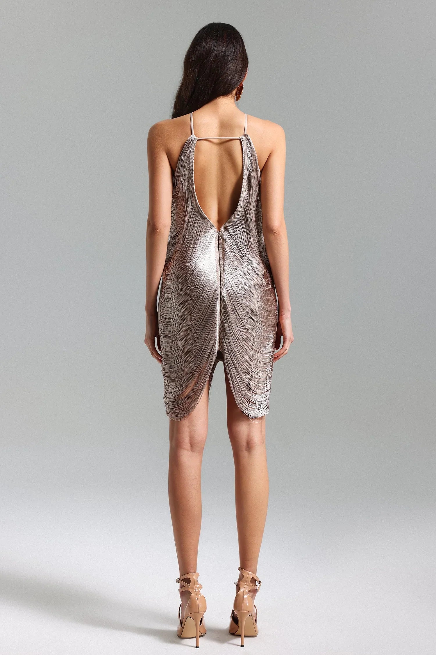 Celeb Tassel Halter Backless Mini Dress