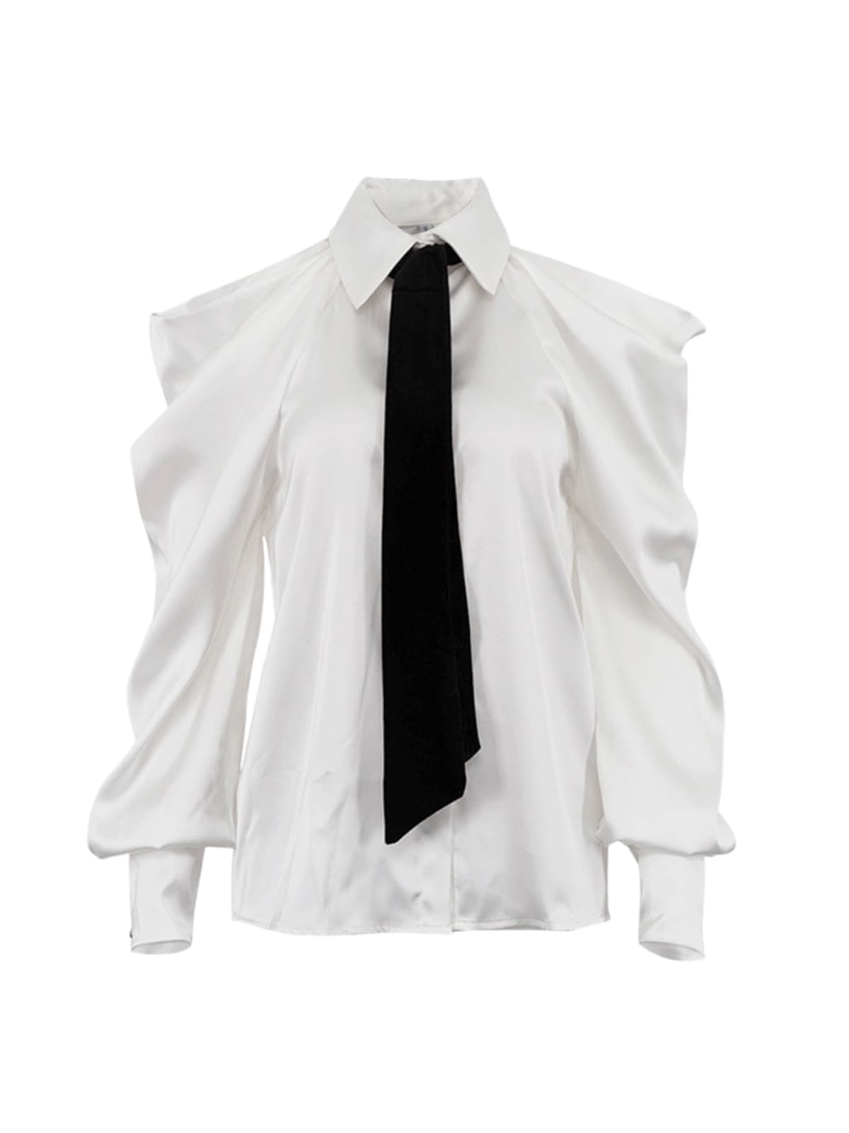 Yvara Folded Collar Tie Satin Shirt