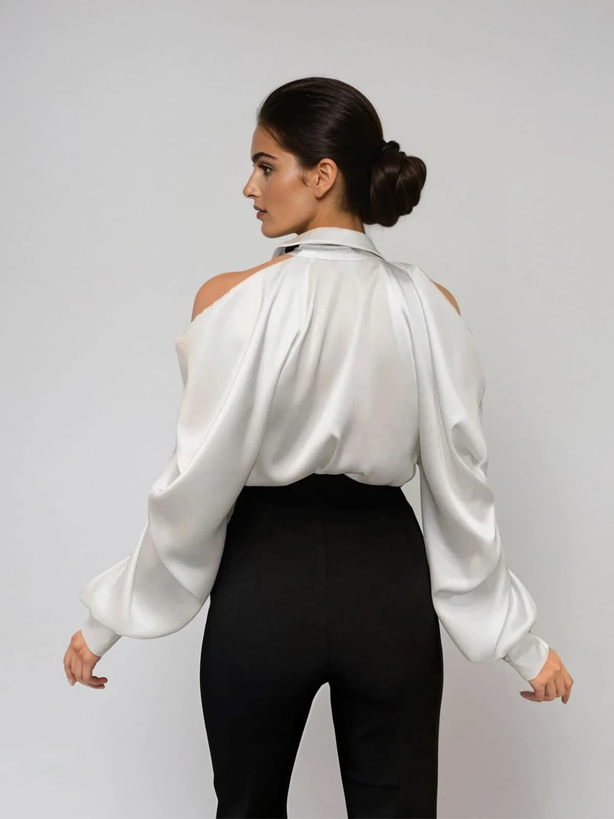 Yvara Folded Collar Tie Satin Shirt