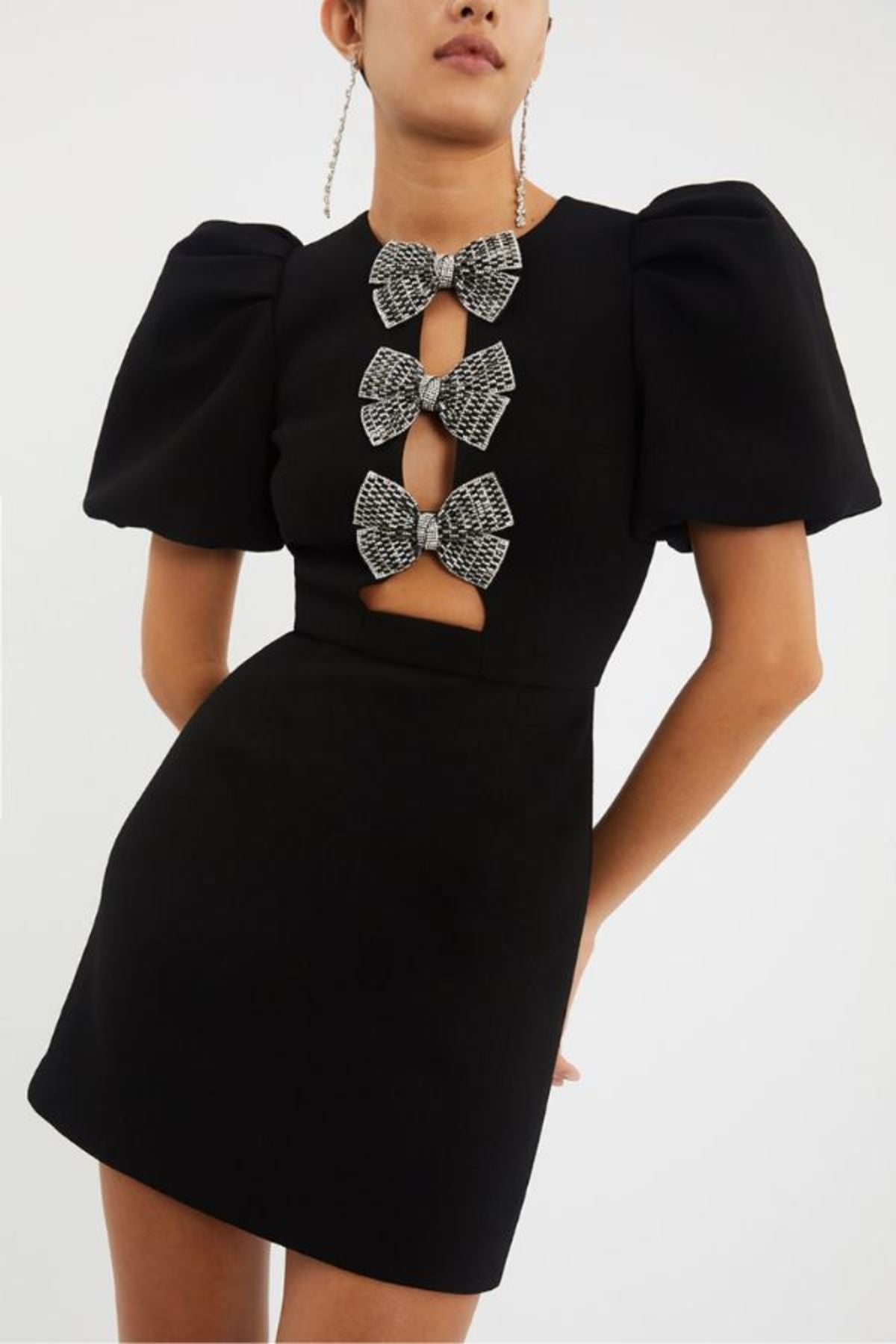 Designer Drop Puff Sleeve Black Bandage Dress