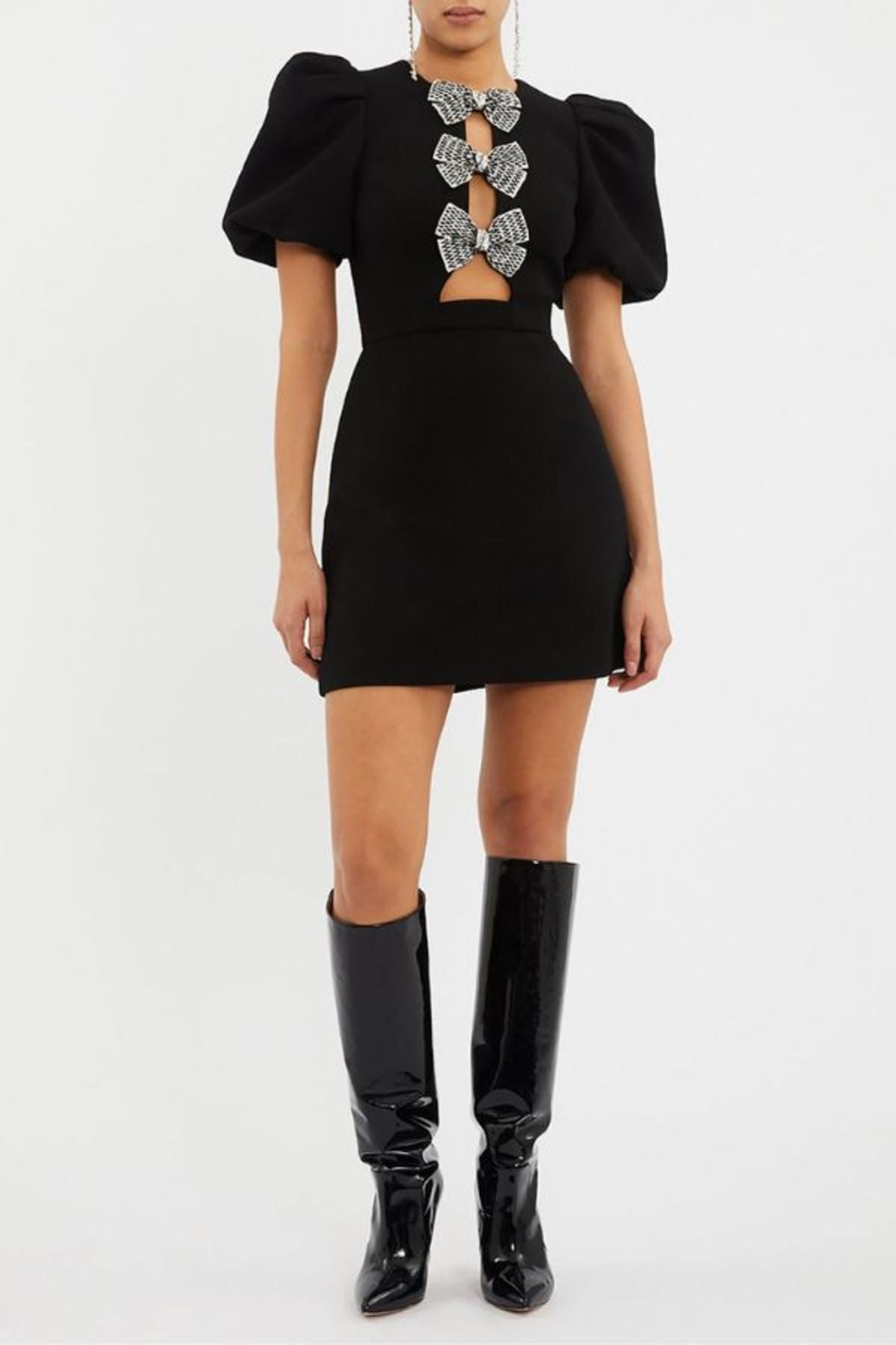 Designer Drop Puff Sleeve Black Bandage Dress