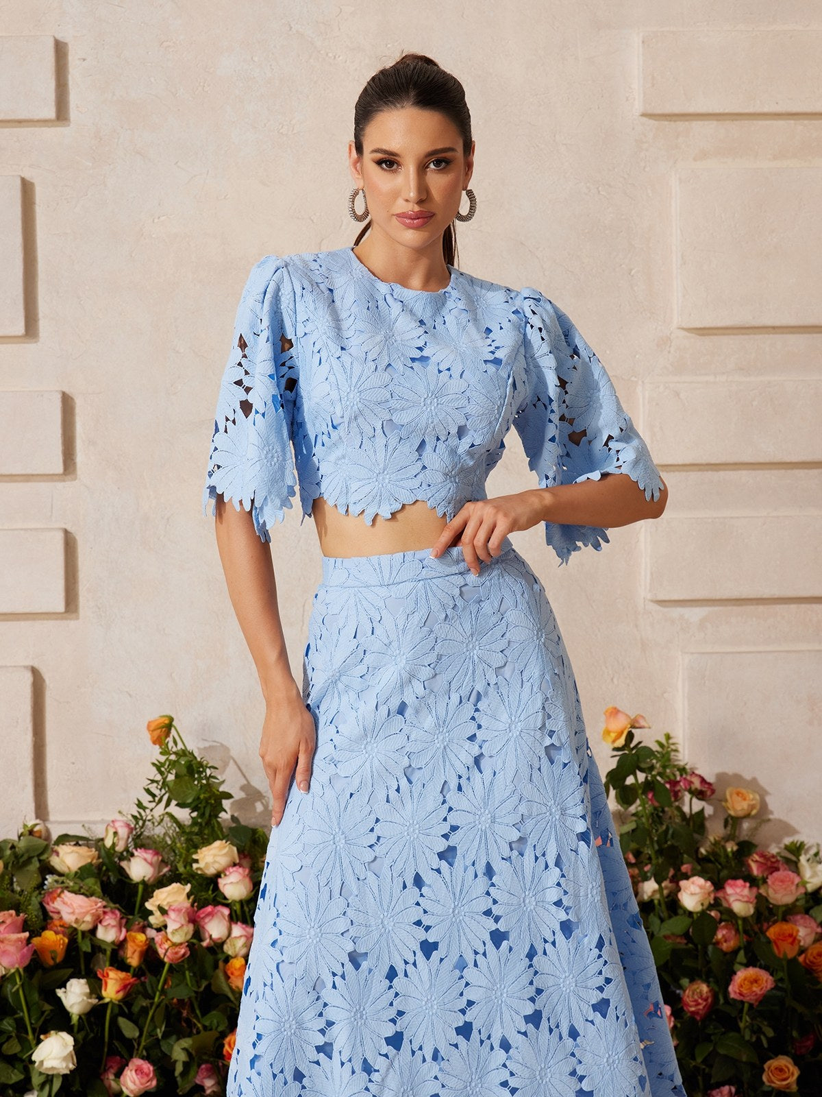 Zaelyth Floral Embroidered Skirt Set