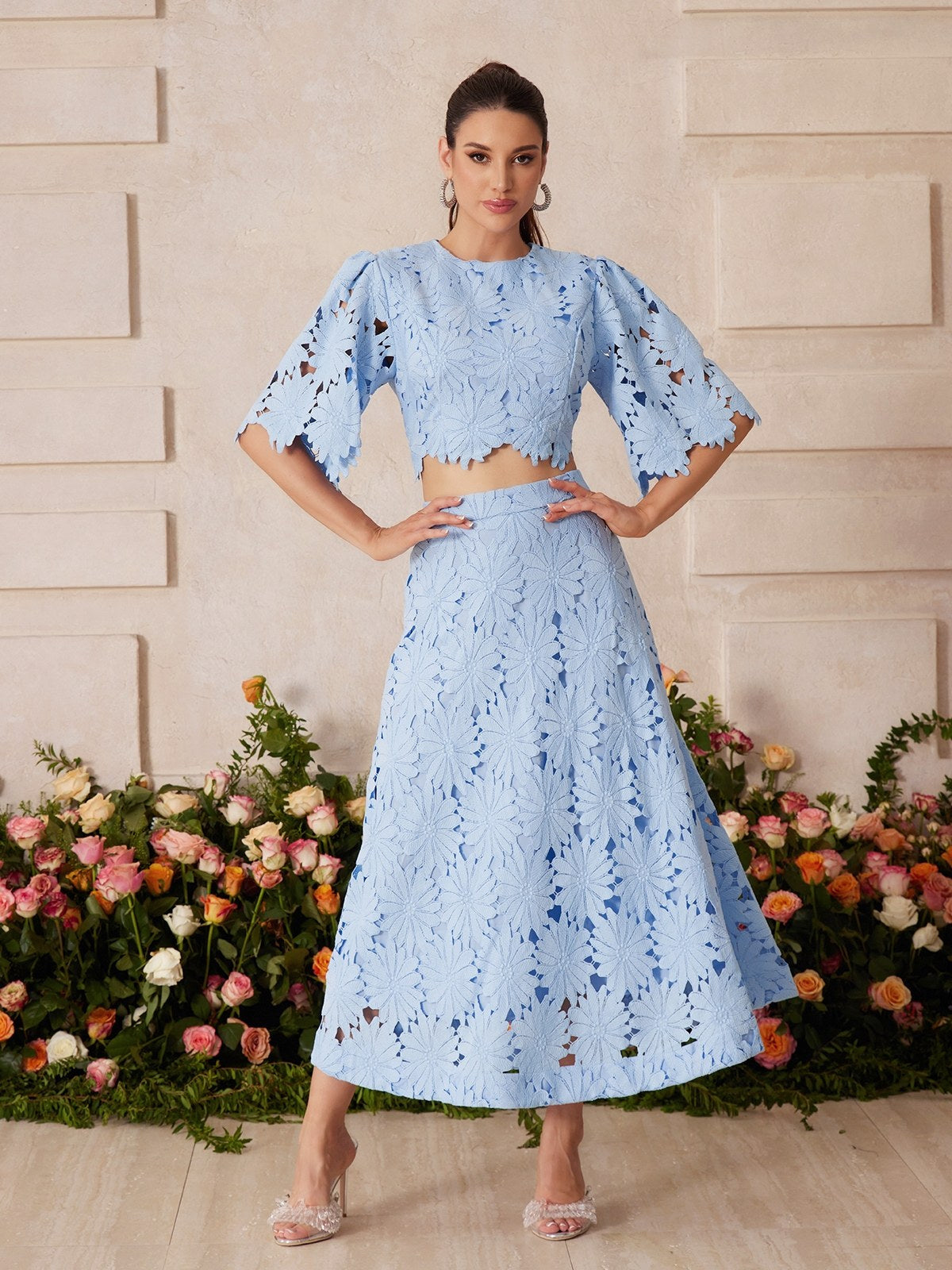 Zaelyth Floral Embroidered Skirt Set