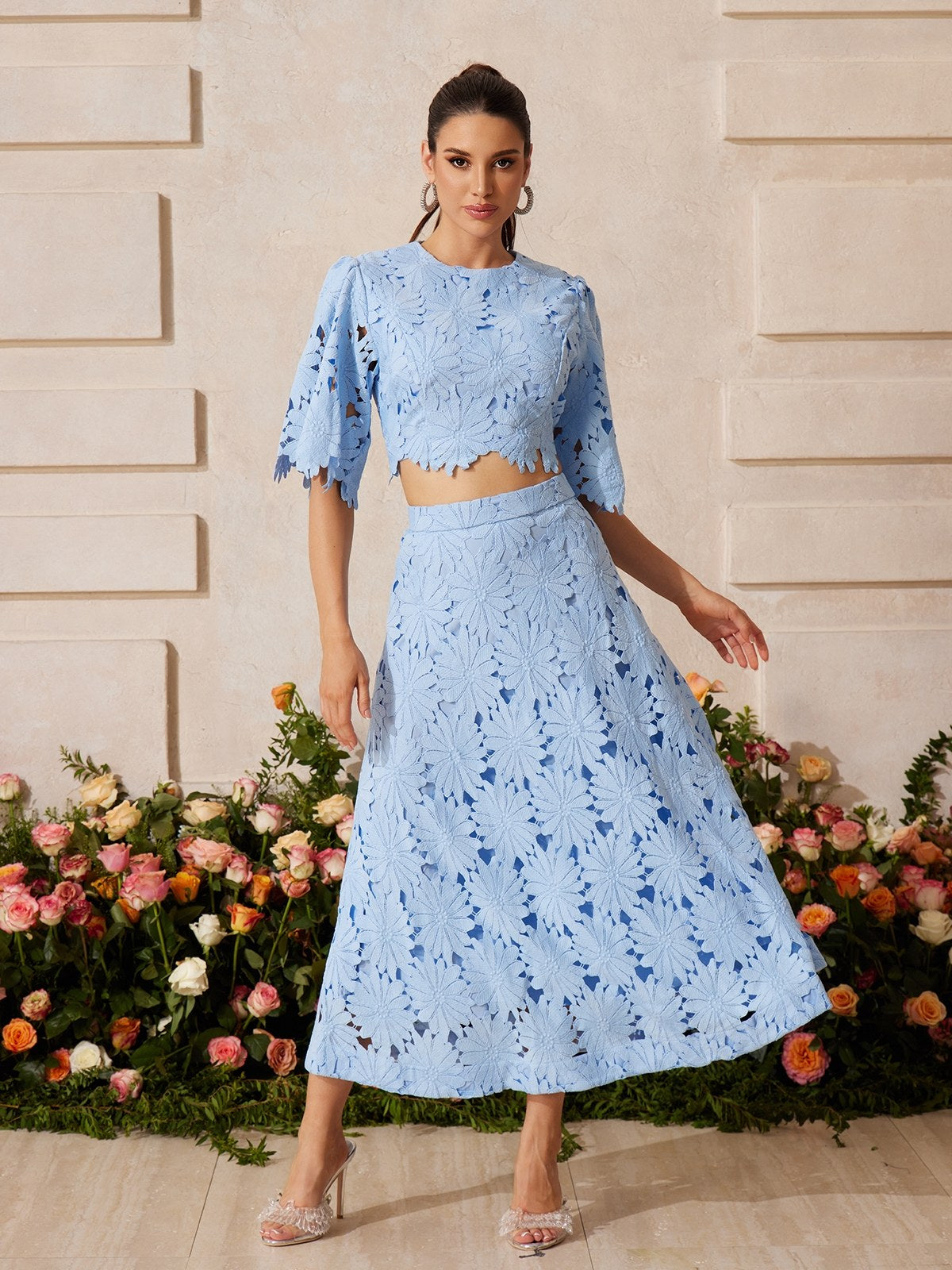 Zaelyth Floral Embroidered Skirt Set