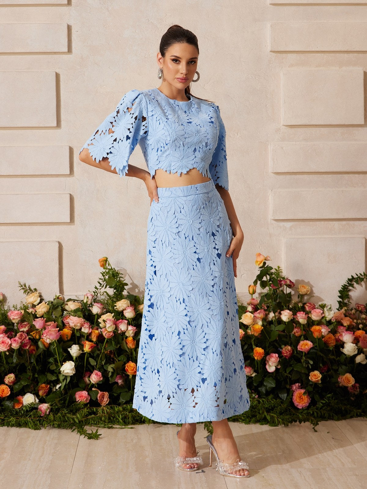 Zaelyth Floral Embroidered Skirt Set