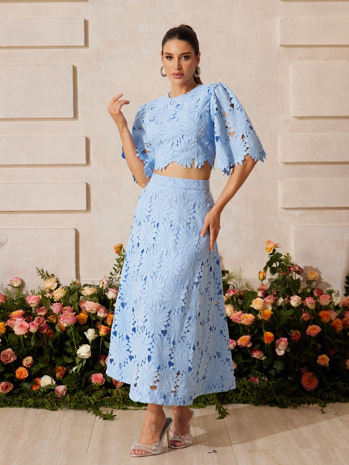 Zaelyth Floral Embroidered Skirt Set