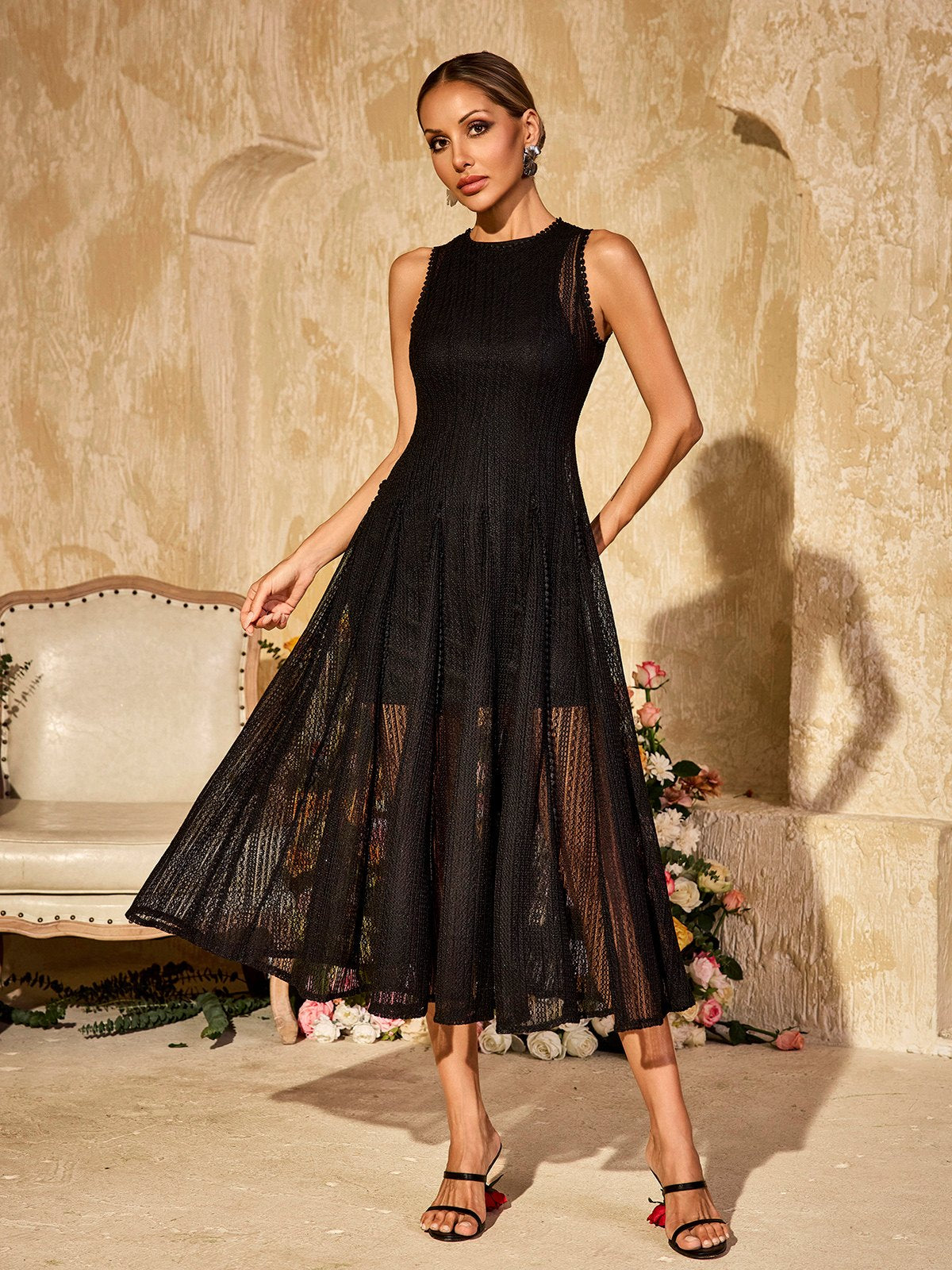 Zalvryn Sleeveless Knitted Midi Dress In Black