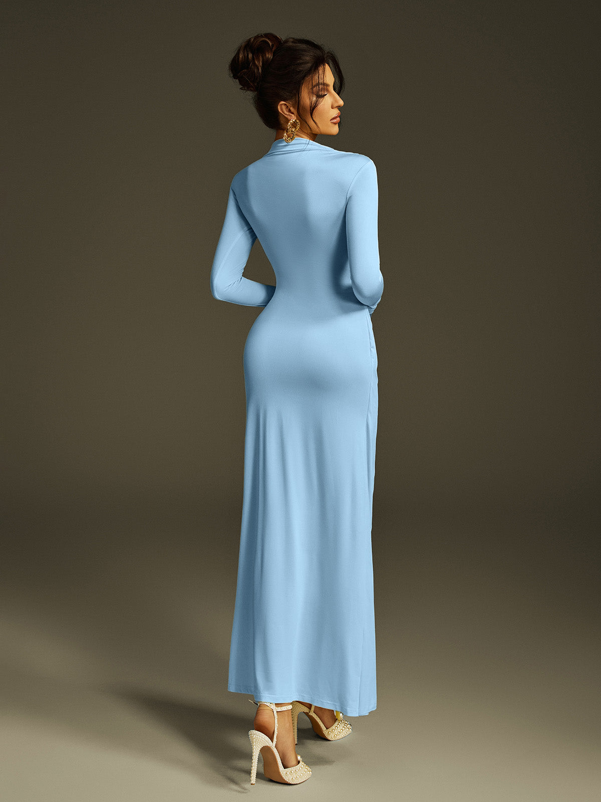 Zoltex Long Sleeve Draped Maxi Dress In Blue