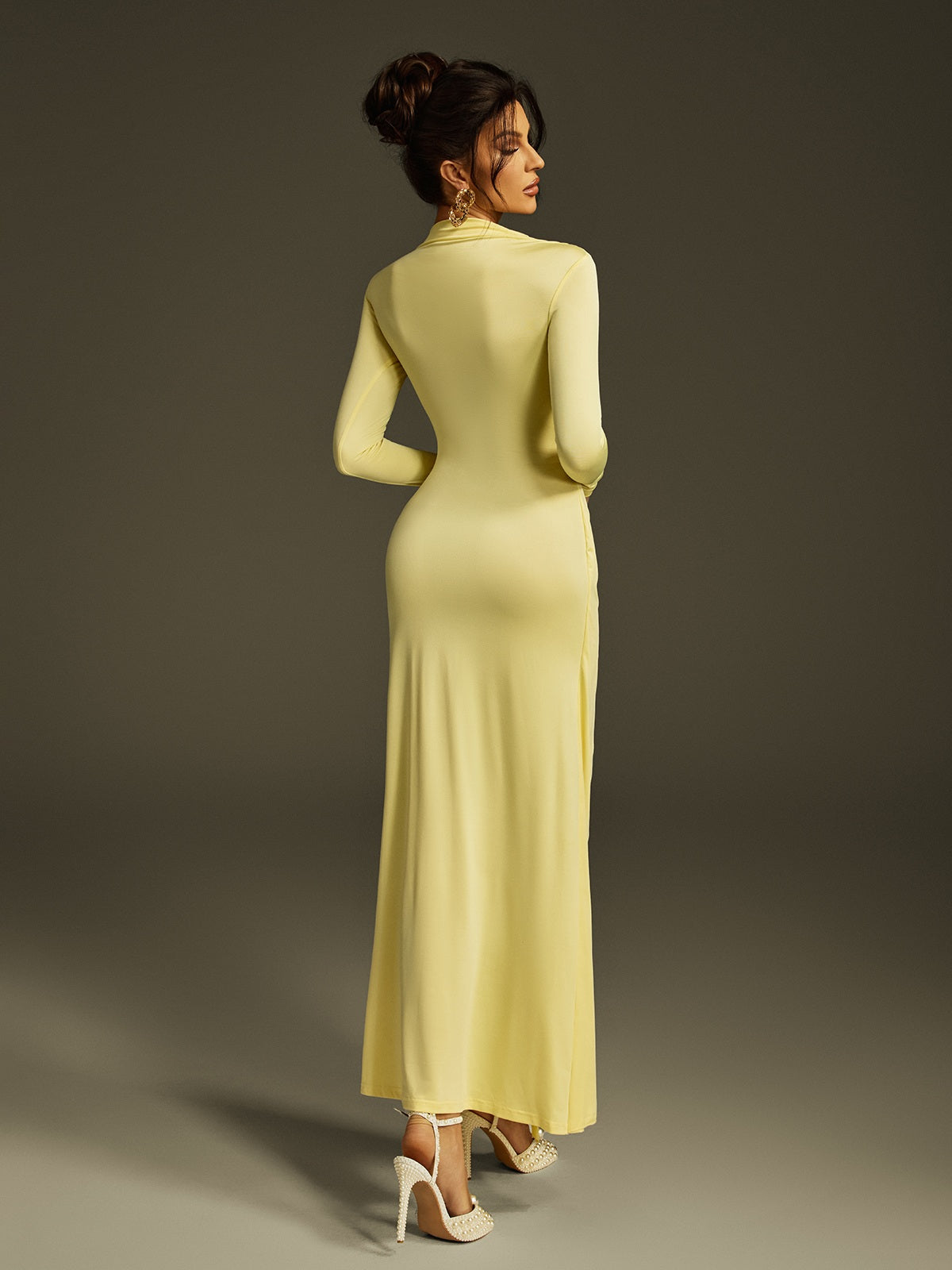 Zoltex Long Sleeve Draped Maxi Dress In Butter Yellow