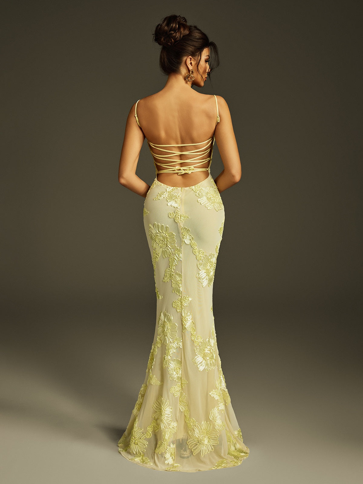 Zryne Spaghetti  Embroidered Flower Maxi Dress