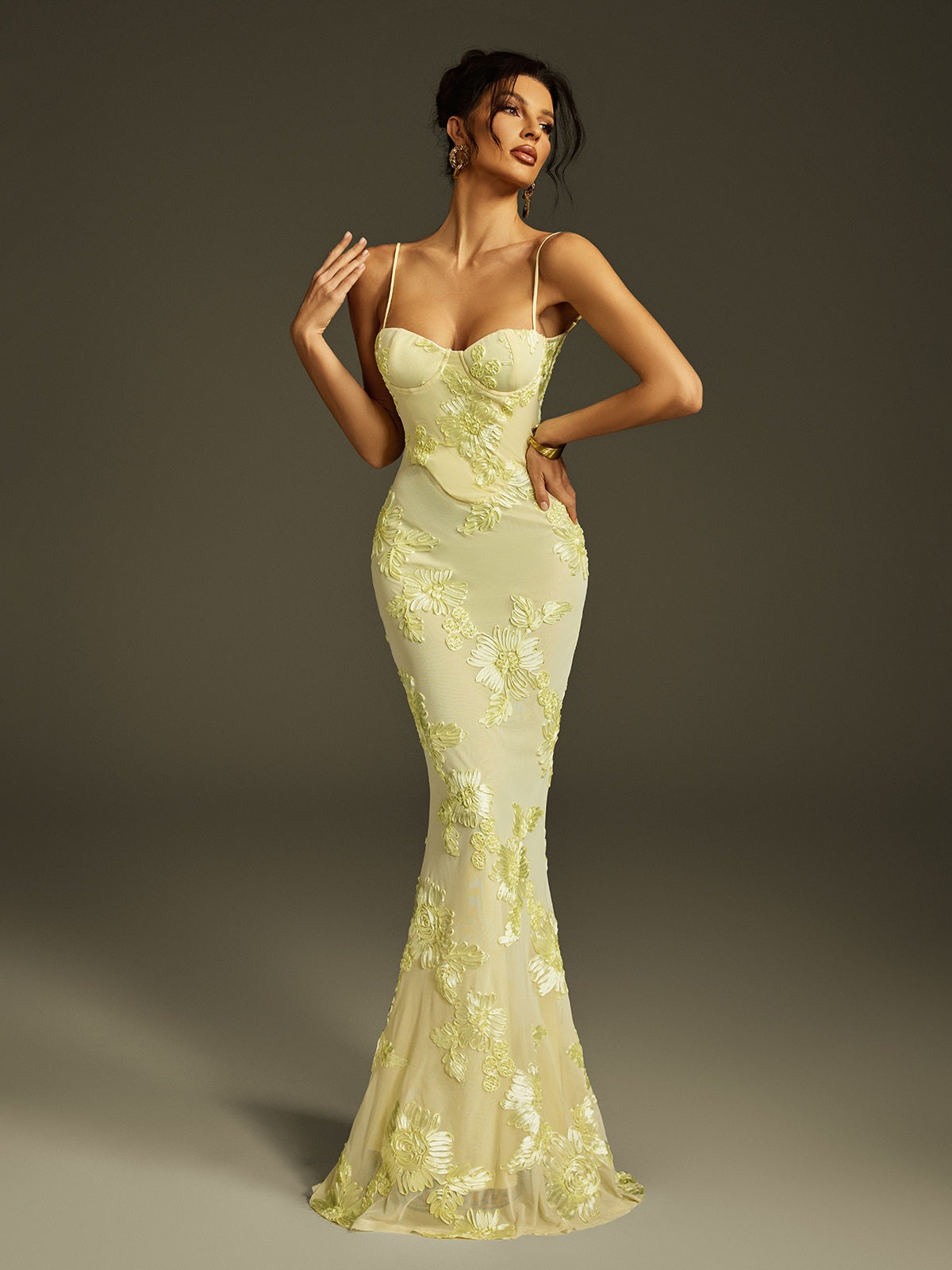 Zryne Spaghetti  Embroidered Flower Maxi Dress