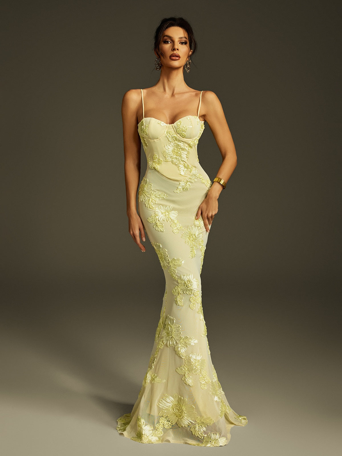 Zryne Spaghetti  Embroidered Flower Maxi Dress