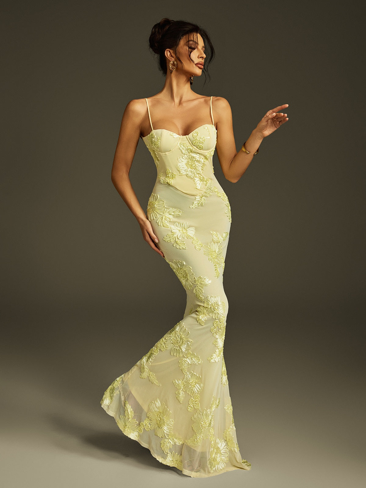 Zryne Spaghetti  Embroidered Flower Maxi Dress