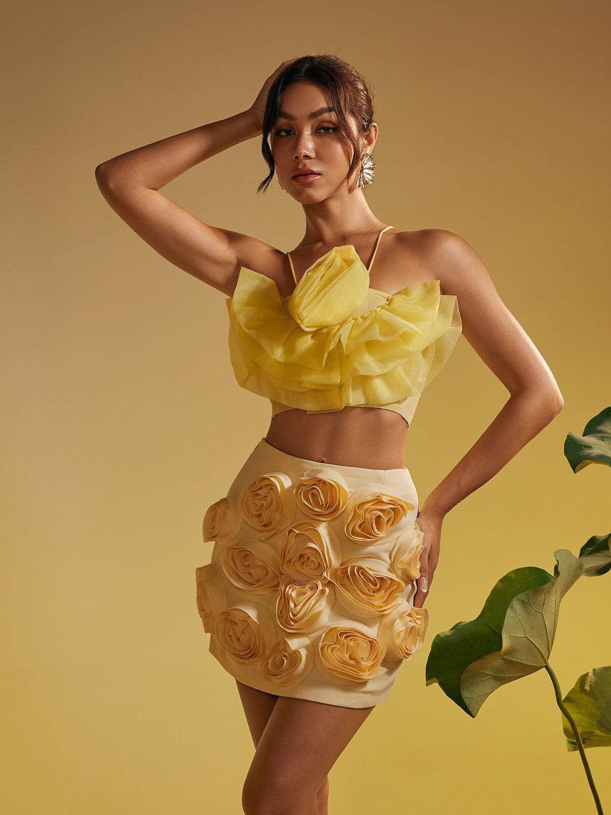 Zyla Flower Tulle Crop Top