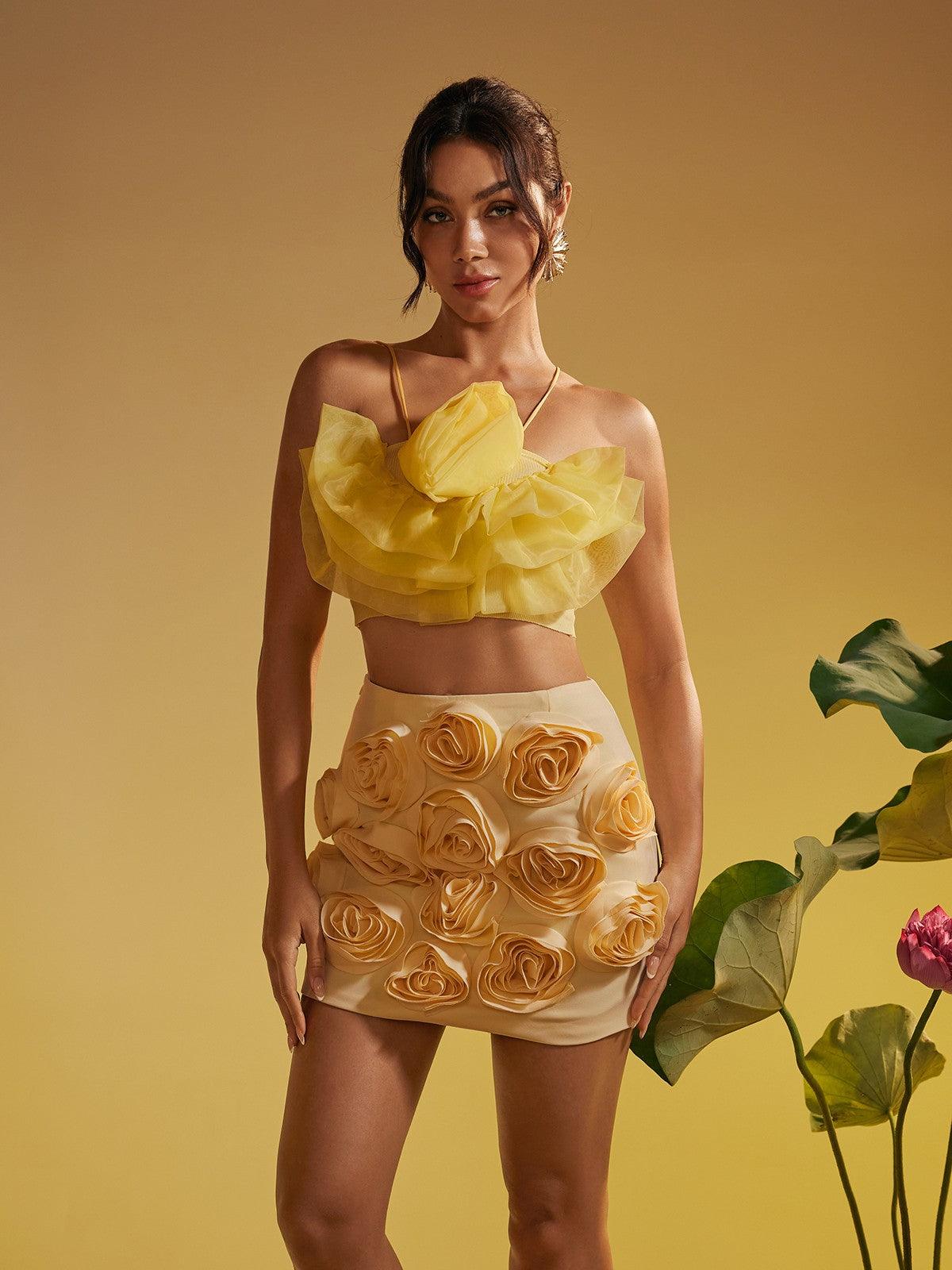 Zyla Flower Tulle Crop Top