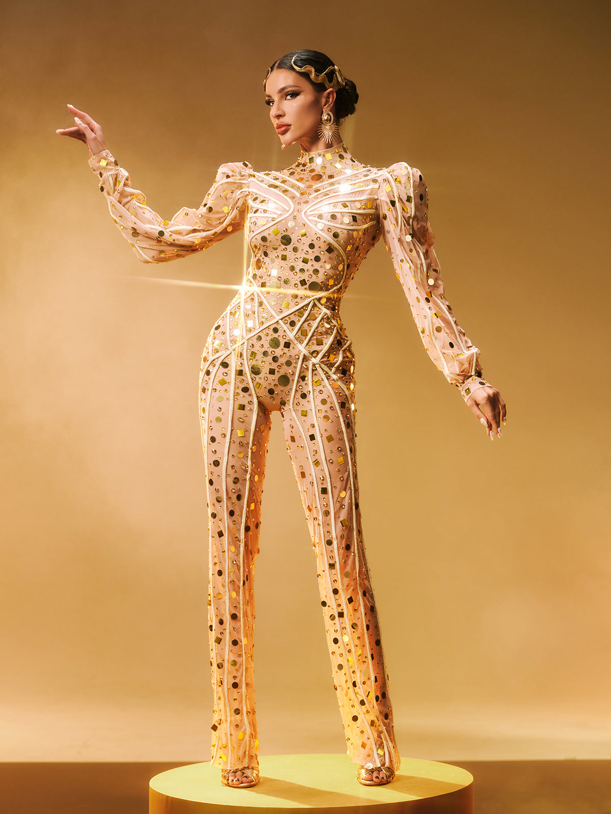 Zylar Long Sleeve Embellished Jumpsuit
