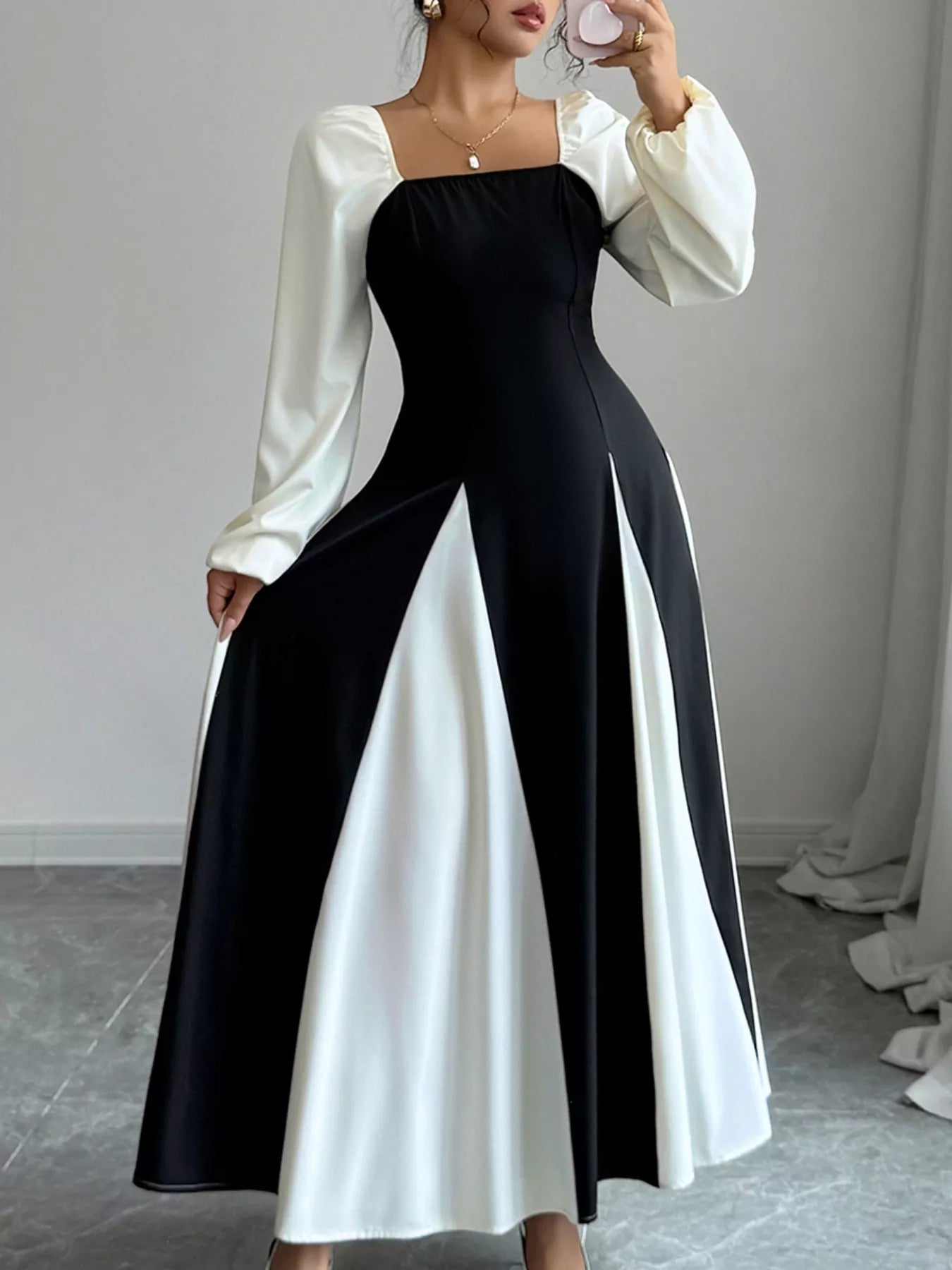 Color Block Square Neck Maxi Dress