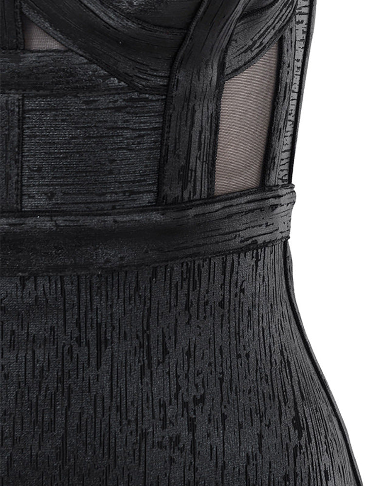 Halter Glue Bandage Dress-Black