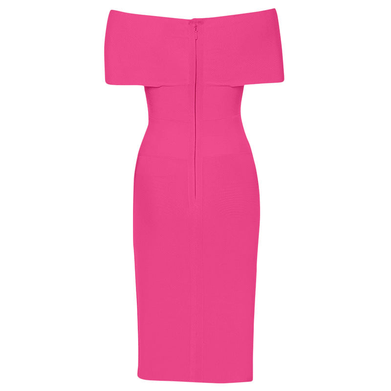 Meiga Off Shoulder Bandage Dress-Rose