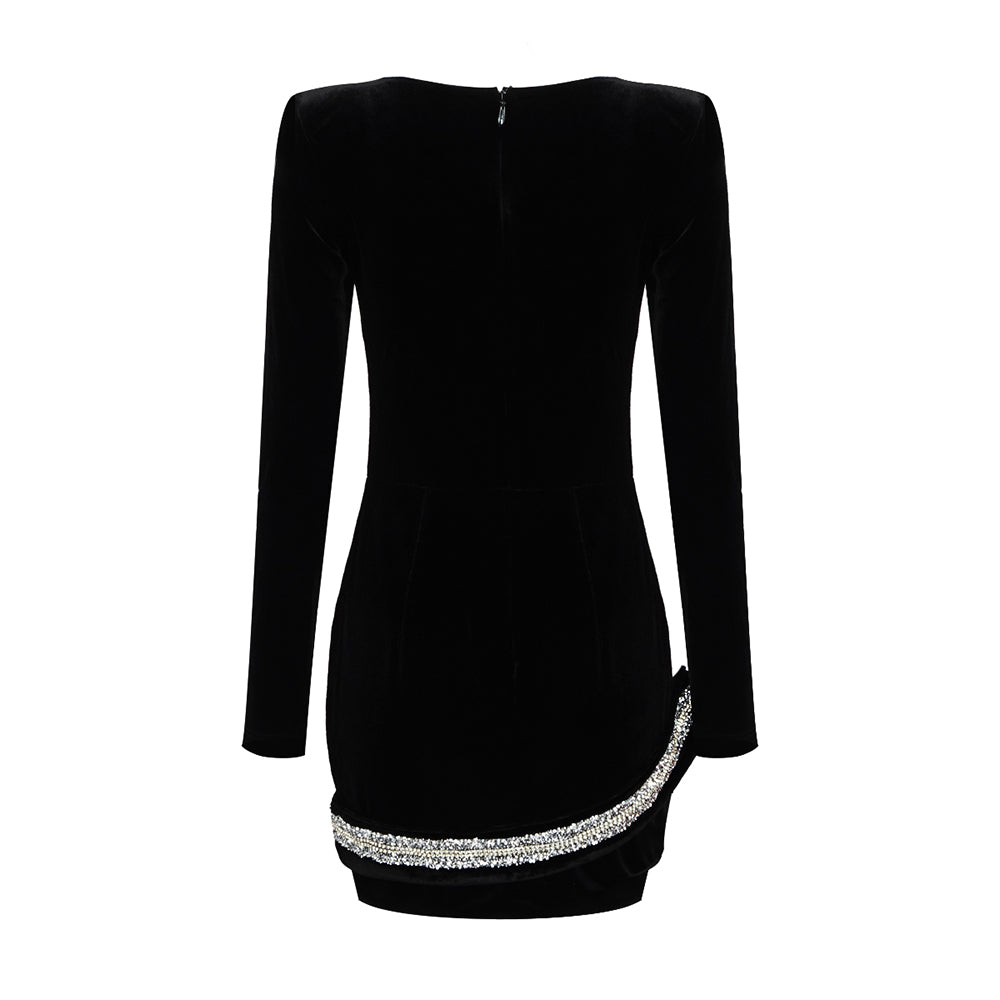 Aleila Diamond-encrusted sleeved Dress