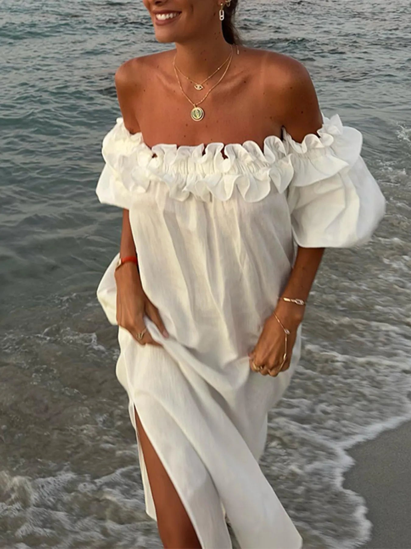Side Slit Off-Shoulder Dress