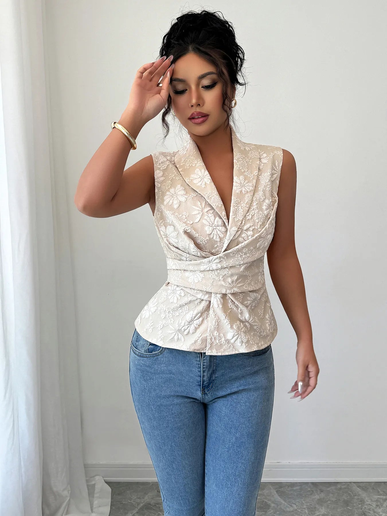 Flower Ruched Sleeveless Tank