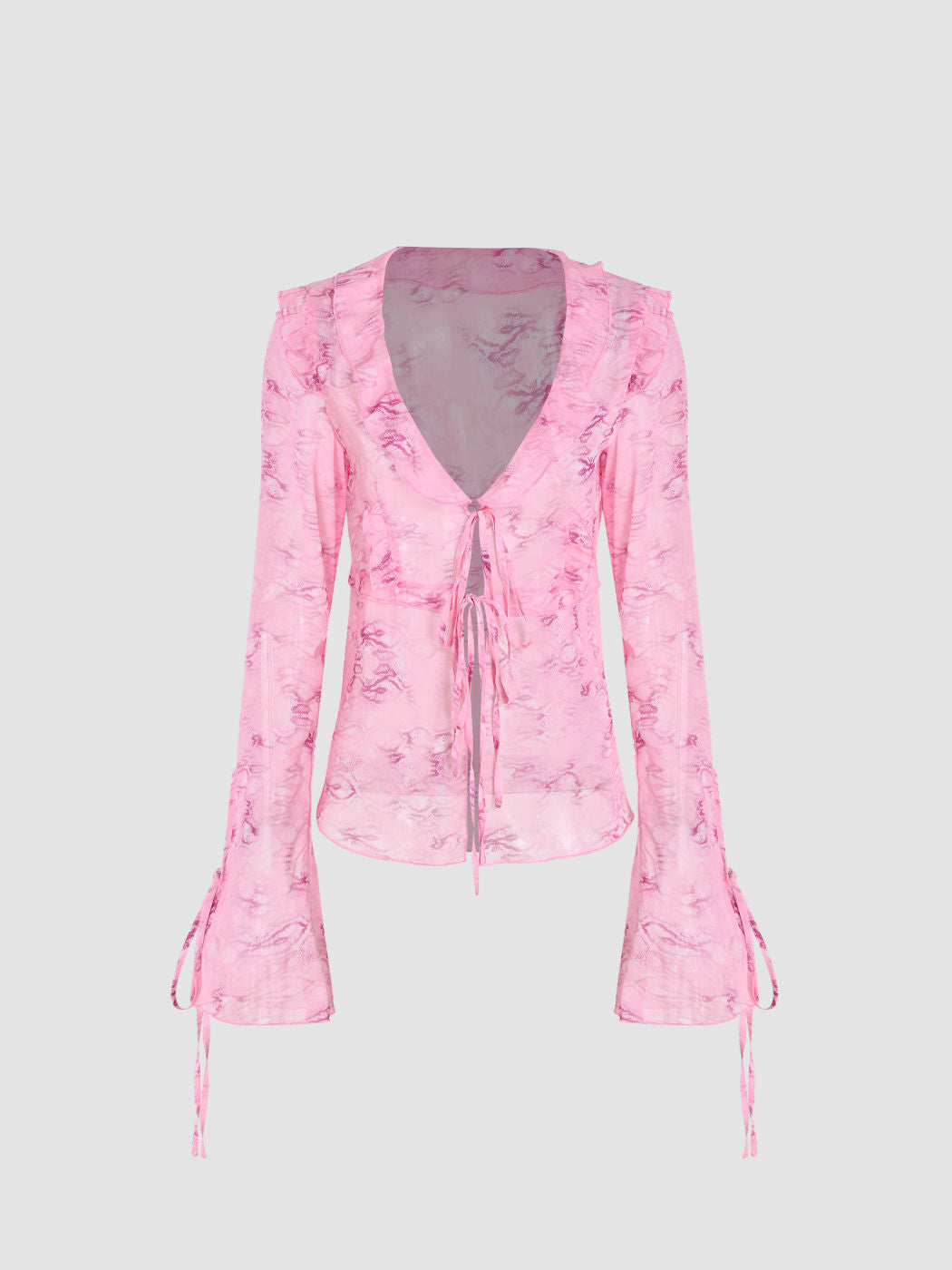 Strappy Lace V-neck Top  Chiffon Printed Dress Suit