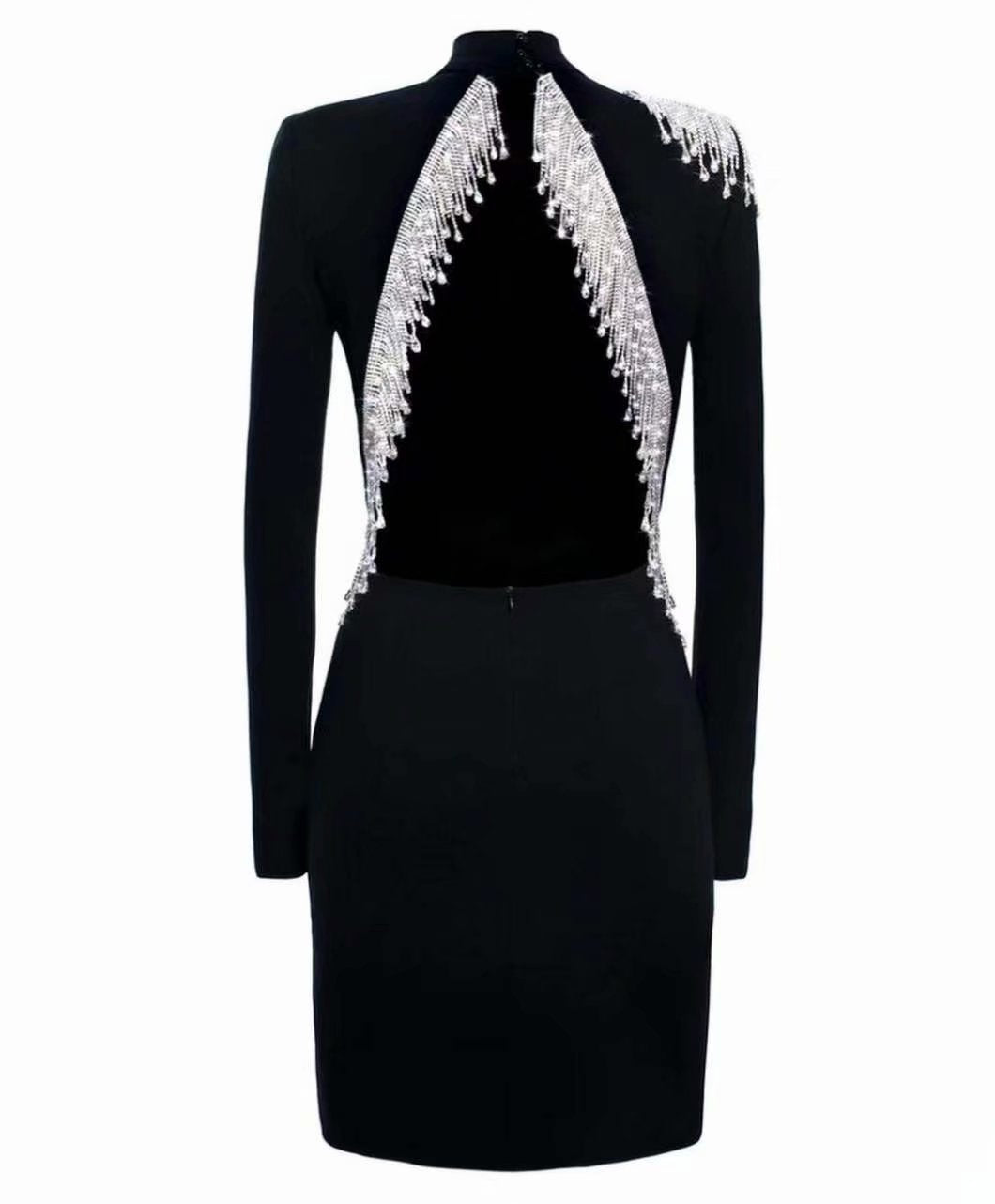 Backless Fringed Diamond Bandage Dress