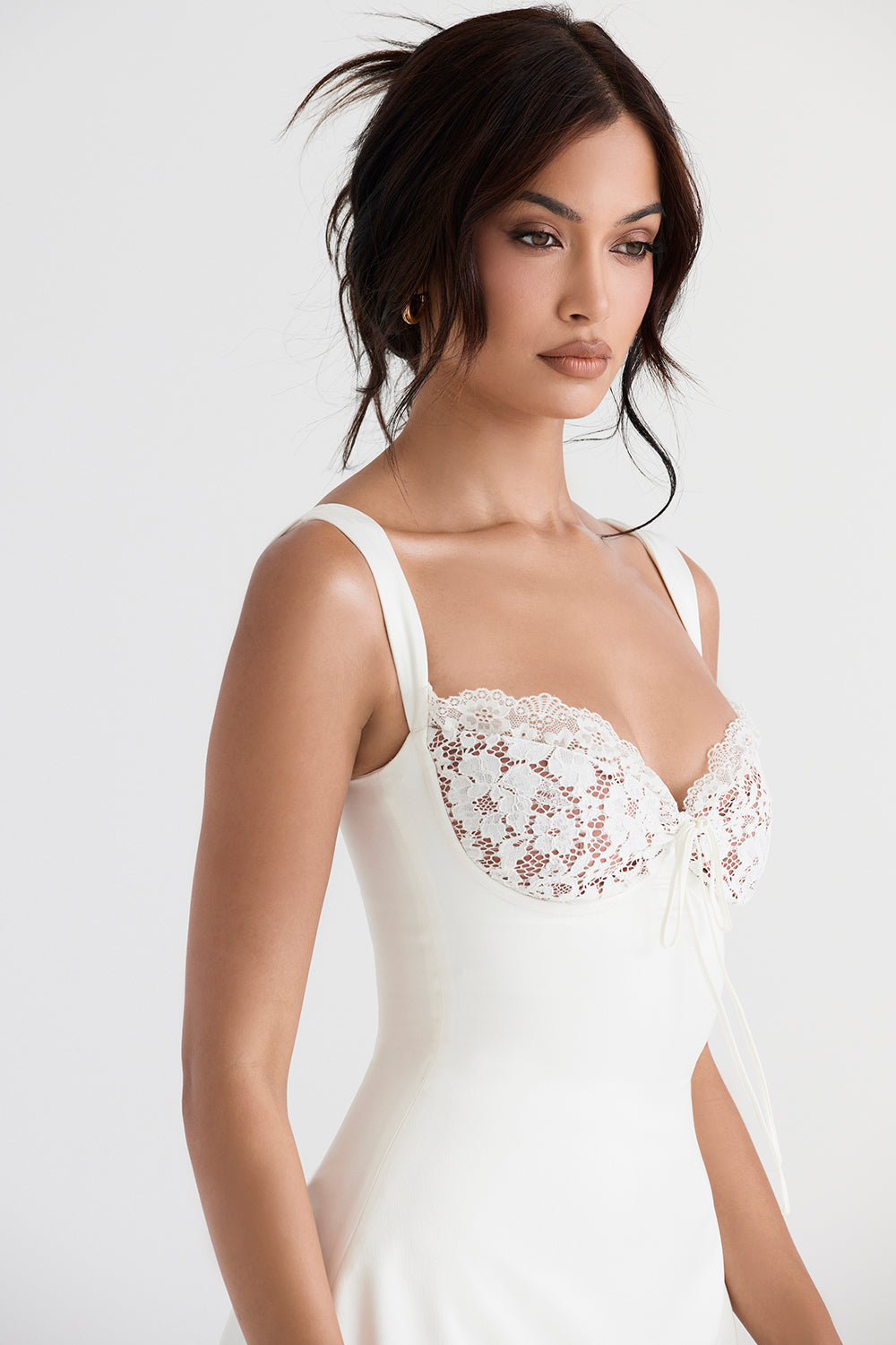 IVORY SATIN AND LACE MINI DRESS