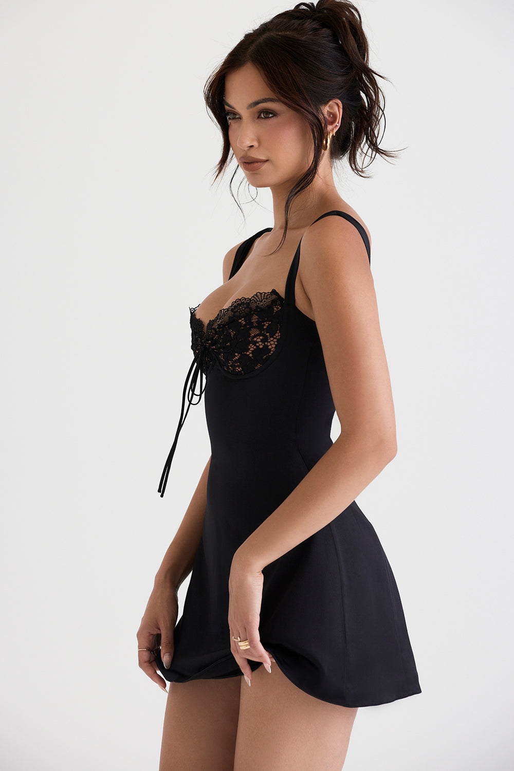 IVORY SATIN AND LACE MINI DRESS