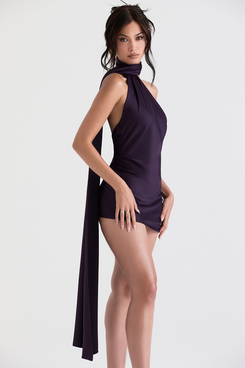 AIDA NIGHT SHADE ASYMMETRIC WRAP NECK DRESS