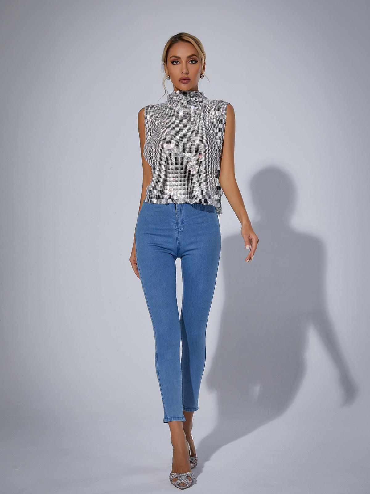 Marilyn Split Chain Chainmail Top In Silver